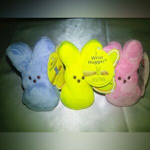 3 Peeps Wrist Huggers Plush Set - Blue, Yellow, Pink